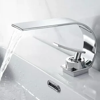 Beyaz Havza Musluk Kavisli Yaratıcı Şelale Sıcak ve Soğuk Su musluk bataryası Yıkama Yüz Lavabo Banyo Paslanmaz Çelik Musluk