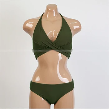 Bikini Setleri Kadınlar Plaj Moda Dantel-up Neon Yeşil Mayo Göğüs Pedi Halter Bikini Kadın 2023 Yaz Serin Ferahlatıcı Mayolar