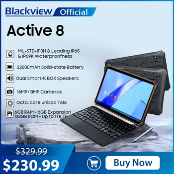 Blackview Aktif 8 Android 13 Sağlam Tabletler T616 Octa Çekirdek 6GB 128GB Tabletler 10.36 