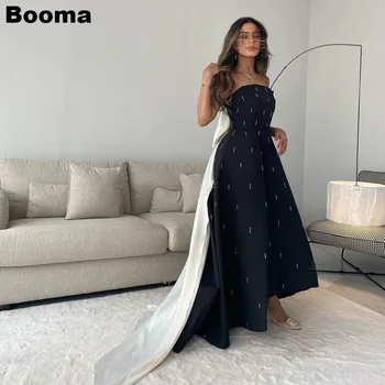 Booma Patchwork Leke Abiye Straplez Bir Çizgi Balo Parti Törenlerinde Büyük Yay ile Suudi Arabistan Resmi Durum Elbise Kadın