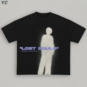 Büyük boy erkek T-Shirt Goth Kayıp Ruhlar Baskılı Unisex Kısa Kollu T Gömlek Moda Pamuklu T Shirt Harajuku Yaz Üstleri Hip Hop