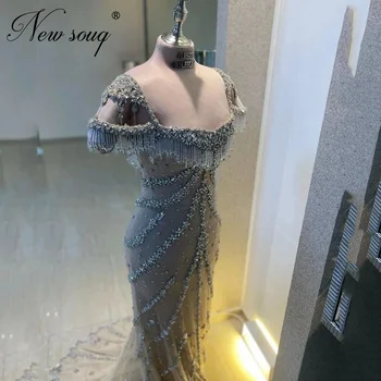 Büyüleyici El Yapımı Boncuk Ünlü Elbiseleri Arapça Dubai Püskül Kristaller Abiye Yeni Couture Kadınlar Partisi Törenlerinde Balo