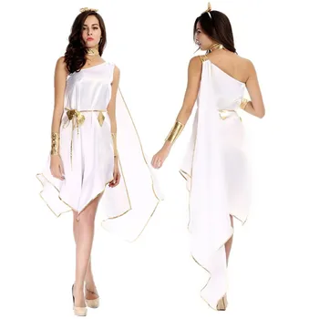 Cadılar bayramı cosplay Kostümleri Roma Prenses Kıyafet Seksi Kadınlar Roma Toga Elbise Yunan Tanrıçası Kolsuz Beyaz uzun elbise