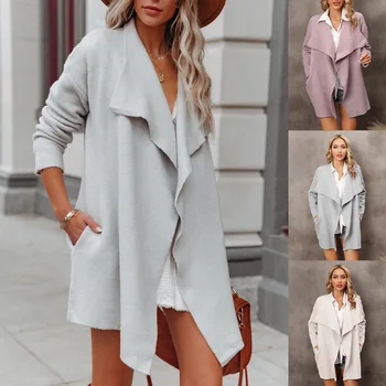 Ceketler Kadınlar için 2023 Kış Moda Mizaç OL Tongle Örme Ceket Kadınlar Katı Renk Uzun Kollu Kadın Ceket