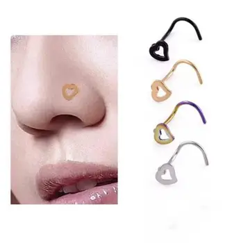 Cerrahi Çelik Burun Damızlık Yüksek Kaliteli Kalp Şekli Hollow Out Piercing Bar Piercing Pin Erkekler ve Kadınlar