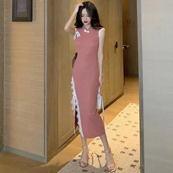 Cheongsam Bahar Yaz Yeni Çin Bayanlar Congsam Elbise Yüksek Bölünmüş Dantel Çin Qipao Elbiseler Kadınlar için