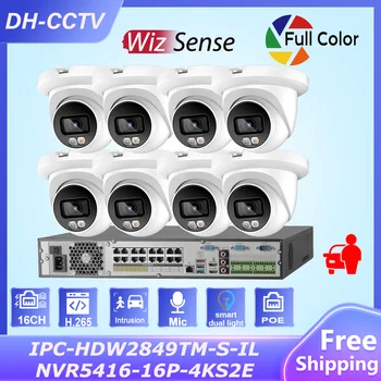 Dahua CCTV Kitleri 16CH POE NVR NVR5416-16P-4KS2E 8MP Renkli WizSense IP Kamera IPC-HDW2849TM-S-IL CCTV Gözetim Ağ Sistemi