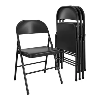 Dayanakları Çelik Katlanır Sandalye (4'lü Paket), Siyah