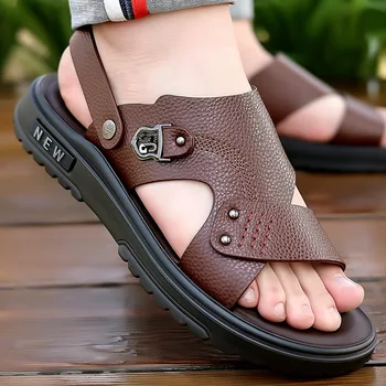 Deri Sandalet erkek İnek Derisi Nefes Yaz rahat ayakkabılar platform sandaletler Çift amaçlı Sandalet Terlik plaj ayakkabısı