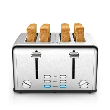 Dilim Ekmek Kızartma Makinesi Paslanmaz Çelik Ekstra Geniş Yuvalı Ekmek Kızartma Makinesi Çift Kontrol Panelli Simit / Defrost / İptal Fonksiyonu Çıkarılabilir Kırıntı