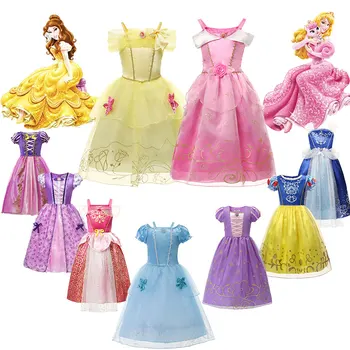 Disney Prenses Aurora Rapunzel Kostüm Kız Cosplay Elbise Çiçek Parti Karnaval cadılar bayramı kıyafetleri Belle Külkedisi Yeni Vestido