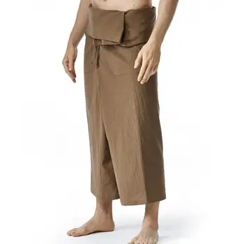 Dövüş sanatları Pantolon Moda Keten Yaz Gevşek Uydurma Erkekler Yoga Pantolon Spor Giyim Korsan Pantolon Tay Balıkçı Pantolon