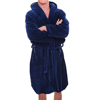 Düz Renk Pijama Erkek Bornoz Kemer Pazen Pijama bornoz Cepler Sıcak Erkek Kapşonlu Gecelik Hırka Gecelik