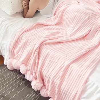 Düz Renk Çizgili Battaniye için Top ile Yatak kanepe kılıfı Yatak Sonu Havlu Pamuk Örme Şekerleme İnce Battaniye kanepe kılıfı Seyahat Şal
