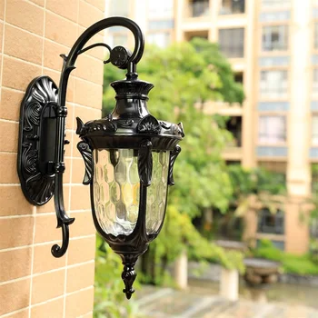 Dış Duvar Lambası Klasik Retro Siyah Aydınlatma LED Aplikleri Su Geçirmez Dekoratif Ev Koridor için