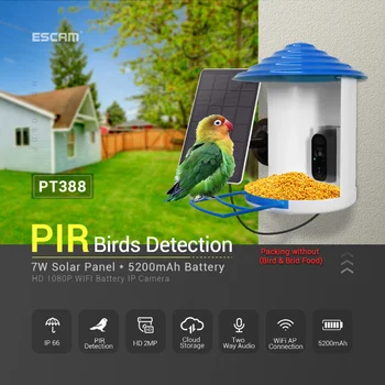ESCAM PT389 2MP PIR IP66 su geçirmez Kablosuz Kuş Besleyici Dahili Pil Otomatik Yakalama iki yönlü ses gece görüş WiFi kamera