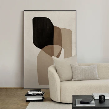 El-boyalı Modern Renk Blok Siyah Kahverengi Beyaz Yağlıboya Soyut Tuval Sanat Oturma Odası Yatak Odası Duvar Sundurma Dekorasyon