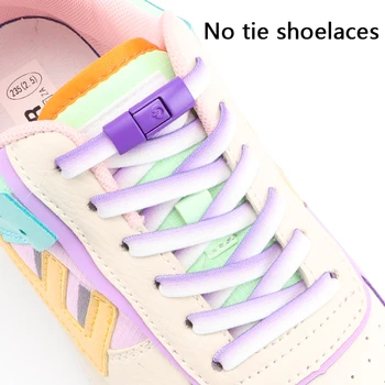 Elastik Danteller Sneakers Renkli Basın Kilit Ayakabı bağları Olmadan Çocuklar Yetişkin Daireler Degrade Hiçbir Kravat Ayakkabı bağcıkları Ayakkabı Aksesuarları