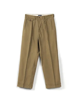 Erkek Kargo Pantolon Yüksek belli Gevşek Düz Uzun Pamuklu Askeri Ordu Zarif Casual Vintage Pantolon Amekaji Yaz Sonbahar