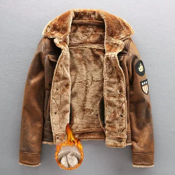 Erkek Kış Kalın Sıcak Askeri Bombardıman Pu Ceket Taktik Faux Deri Ceketler Dış Giyim Polar Mont Kürk Iç Rüzgarlık