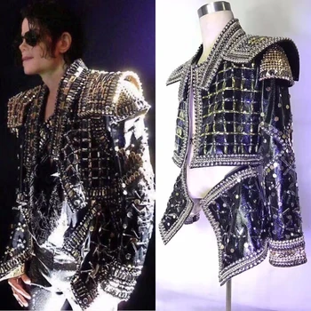 Erkek Taklidi Ceket Tam Kristaller Ceket Şarkıcı Dans Dans Giyim Giyim Gösterisi Kostüm Kıyafet Michael cosplay Jackson