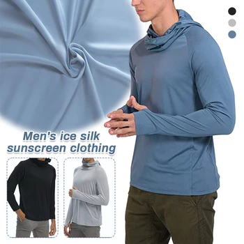 Erkek Yeni Güneş Cilt Koruma T-Shirt Hoodie Uzun Kollu Açık Üstleri Nefes Sadelik Hafif Balıkçılık Cilt Giyim