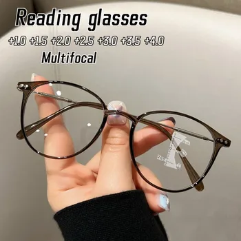 Erkekler Kadınlar Multifokal İlerici okuma gözlüğü Anti-mavi ışık Yakın Uzak Gözlük Retro Bifokal Gözlük Diopters + 1.0 İla + 4.0