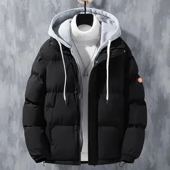 Erkekler Kış kapüşonlu ceket Rüzgar Geçirmez Kapşonlu Ceketler Erkekler için Kalınlaşmış Pamuklu Dış Giyim Sahte İki parçalı Tasarım Çoklu