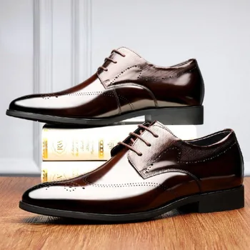 Erkekler Oxfords Ayakkabı Erkek Resmi Ayakkabı Patent deri Erkek Brogues Ayakkabı Dantel-Up Bullock İş Elbise 2023 Erkekler Büyük boy 38-48