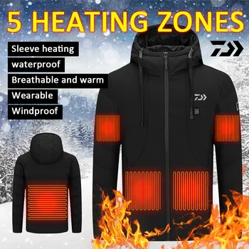 Erkekler elektrikli ısıtmalı ceket açık su geçirmez spor ceket kış ceket kapaklı USB elektrikli ısıtma sıcak pamuklu giysiler