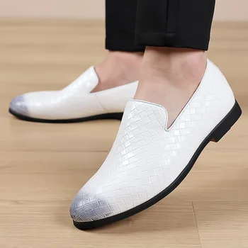 Erkekler İngiliz Resmi Elbise Ayakkabı Erkek Kuaför beyaz Resmi Loafer'lar Klasik Düğün Parti Ayakkabı Üzerinde Kayma Artı Boyutu 38-48