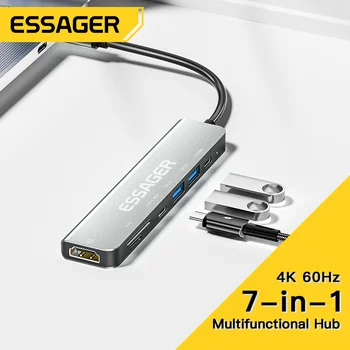 Essager 7 in 1 USB C Hub PD 78W USB 2.0 Tip C HDMI Uyumlu Dizüstü Bilgisayar dok istasyonu Dizüstü Macbook İçin Yüksek Hızlı Splitter Kutusu