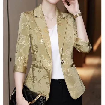 Fransız Baskılı Blazer Cep Düğmesi Ofis kadın Blazer Ceket Kore Gevşek Katı Bahar İnce Moda Rahat Üst Trend 2023