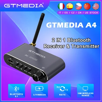 GTMEDIA A4 800mAh Pil 2 in 1 Bluetooth kablosuz AV alıcısı-vericisi Alıcı BT 5.1 15m Kablosuz Resepsiyon Aralığı Adaptörü TV Araba PC
