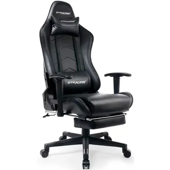 GTRACİNG Oyun ayak dayayacaklı sandalye Ergonomik Uzanmış deri sandalye, Siyah bilgisayar sandalyesi oyun sandalyesi