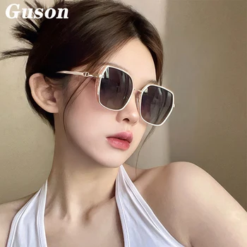 GUSON Yeni Poligon Köpüklü Gümüş Kenarlı Güneş Gözlüğü Kadın Metal Çerçeve Moda Glitter güneş gözlüğü Büyük Çerçeve Shades UV400
