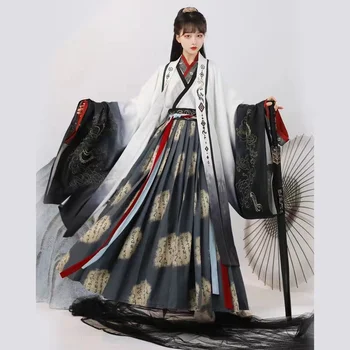 Geleneksel Çin Hanfu Erkekler Kadınlar Wei Jİn Dönemi Çapraz Yaka Geniş Kollu Bel Uzunluğu Etek Seti Cadılar Bayramı Cosplay Elbise