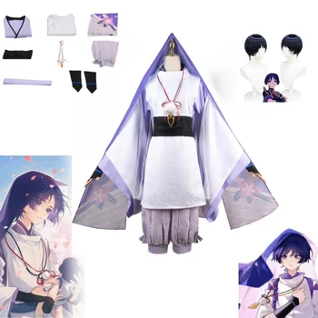 Genshin Darbe Scaramuche Rol yapma Kostüm Peruk Anime Oyunu Ballader Beyaz Kimono Cadılar Bayramı Tam Set Başlık Wanderer Kostüm
