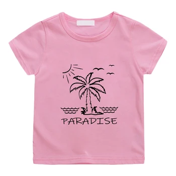 Gizli Plaj yazlık t-shirt %100 % Pamuk Tees Çocuklar için Kısa Kollu Yüksek Kaliteli tişört Erkek ve Kız Komik Karikatür Gömlek