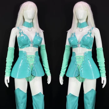 Gogo Kostüm Nane Yeşil Patent Bölünmüş Bikini Şort Kadın Kutup Dans Giyim Gece Kulübü Bar Dj Ds Rave Festivali Kıyafetler XS4291