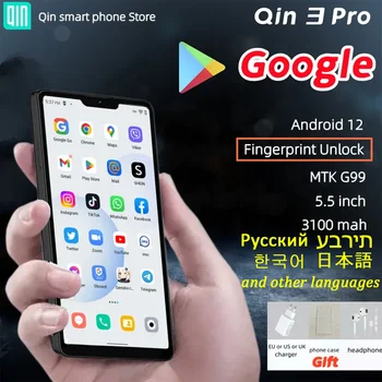 Google Sürüm Qin 3 Pro QinPhone Dokunmatik Ekran Parmak İzi Kilidini MTK Helio G99 Android 12 3100mAh 720 * 1496P 8MP Akıllı Telefon