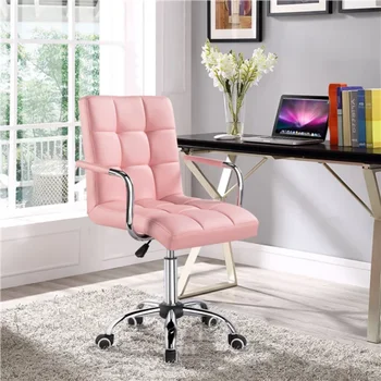 GÜLÜMSEME MART Modern Ayarlanabilir Suni Deri Döner ofis koltuğu Tekerlekli, Pembe ofis koltuğu recliner sandalye ofis mobilyaları