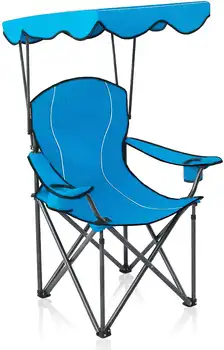 Gölge Gölgelik ile büyük boy Katlanır kamp sandalyesi, Taşıma Çantası ve Bardak Tutucu ile Ağır Çelik Çerçeve, Mavi Mavi
