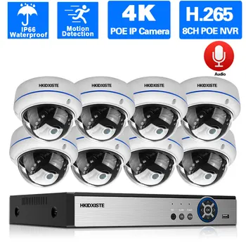 Güvenlik kamerası Güvenlik Sistemi Seti 4K 8CH POE NVR Kiti Açık Ses Su geçirmez IP Dome Kamera Video Gözetim Sistemi Seti 8MP