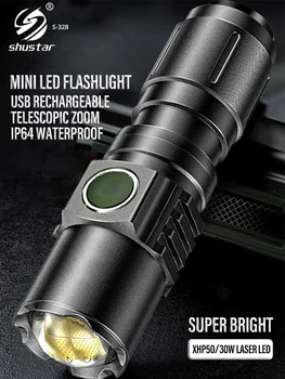 Güçlü LED el feneri USB Şarj Edilebilir Yakınlaştırma Torch 2000m Uzun Aydınlatma Mesafesi Spot 4 Modları Su Geçirmez Açık Fener