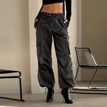 HOUZHOU Techwear Kargo Pantolon Kadınlar için Yaz Casual Boy Pantolon Kadın Alt Streetwear Hip Hop Safari Tarzı Cepler
