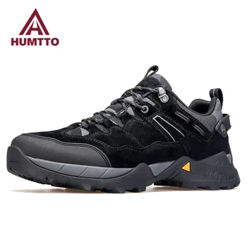 HUMTTO yürüyüş ayakkabıları Erkekler için Lüks Tasarımcı Tırmanma Trekking Sneakers Erkek Deri Açık Erkek Spor İş Güvenliği yarım çizmeler