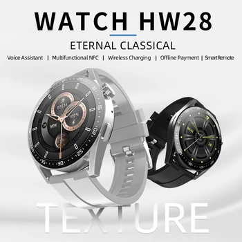 HW28 akıllı saat Erkekler NFC Hd 1.39 İnç Ses Asistanı bluetooth Çağrı Smartwatch Spor Kadın Kablosuz Şarj PK GTR 3 GTS2