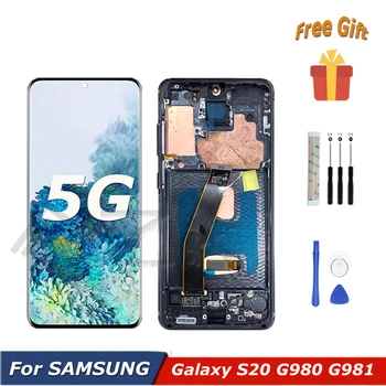 Hafif Yanık Samsung Galaxy S20 5G lcd ekran Cam Sayısallaştırıcı Dokunmatik Ekran Değiştirme G980F G980 G981u G981b/ds Çerçeve İle