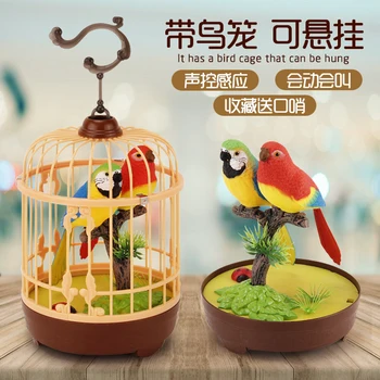 Hareket edecek çağrı simülasyon ses kontrol sensörü kuş oyuncaklar Internet ünlü bebek çocuk TikTok elektrikli papağan bir kafes